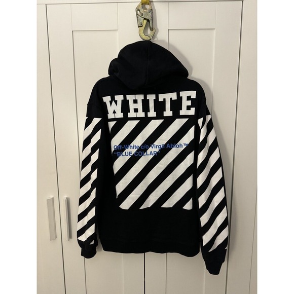 Off White Blue Collar Hoodie Black Off-White Black Blue Off White Blue Collar Hoodie Black Off-White Black Blue